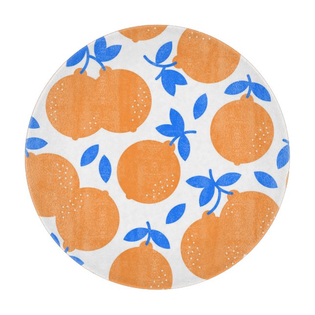 Orange Fruit: Exquisite Blue-Twigged Pattern. Cutting Board (Front)