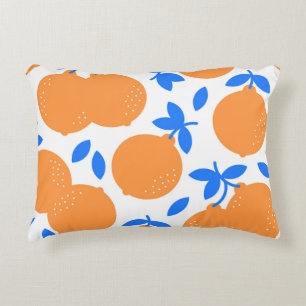 Orange Fruit: Exquisite Blue-Twigged Pattern. Decorative Cushion