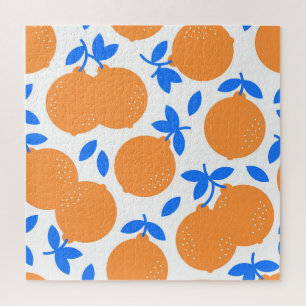 Orange Fruit: Exquisite Blue-Twigged Pattern. Jigsaw Puzzle