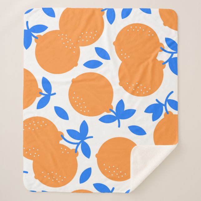 Orange Fruit: Exquisite Blue-Twigged Pattern. Sherpa Blanket (Front)