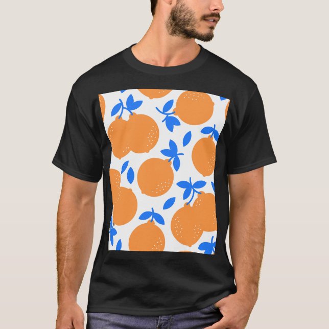 Orange Fruit: Exquisite Blue-Twigged Pattern. T-Shirt (Front)