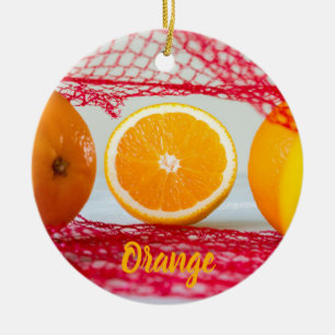 Orange fruit for vegan and vegeatrian ceramic ornament