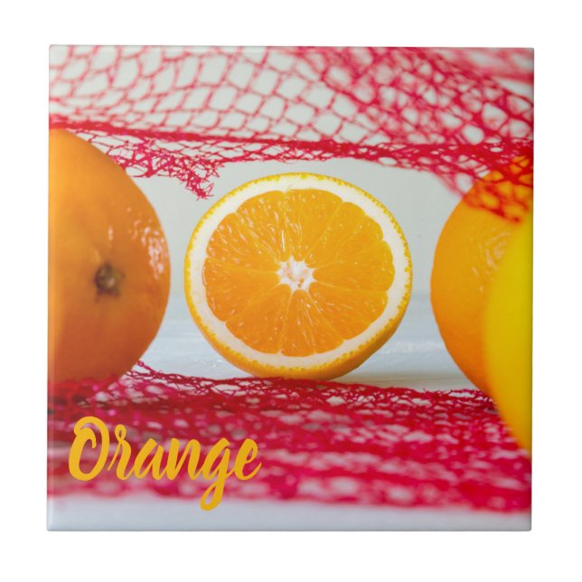 Orange fruit for vegan and vegeatrian ceramic tile (Front)