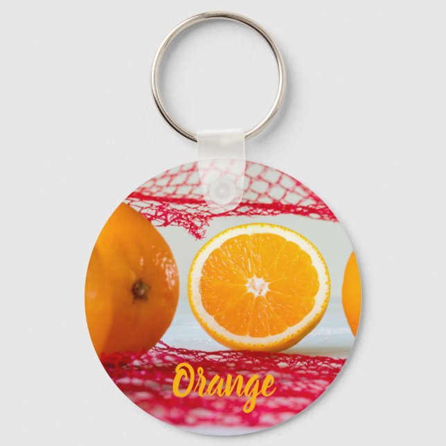 Orange fruit for vegan and vegeatrian key ring (Front)