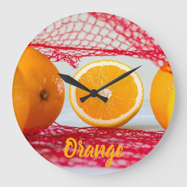 Orange fruit for vegan and vegeatrian large clock (Front)