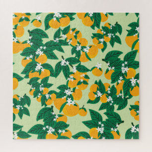 Orange fruit: green vintage pattern. jigsaw puzzle