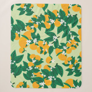 Orange fruit: green vintage pattern. sherpa blanket