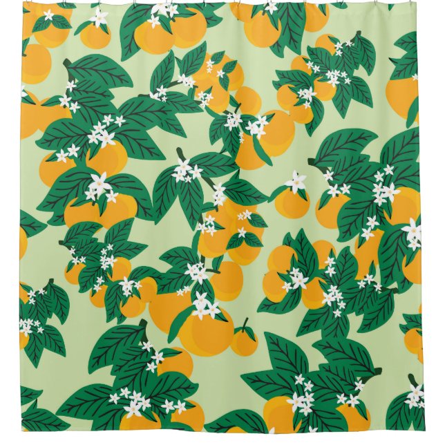 Orange fruit: green vintage pattern. shower curtain (Front)