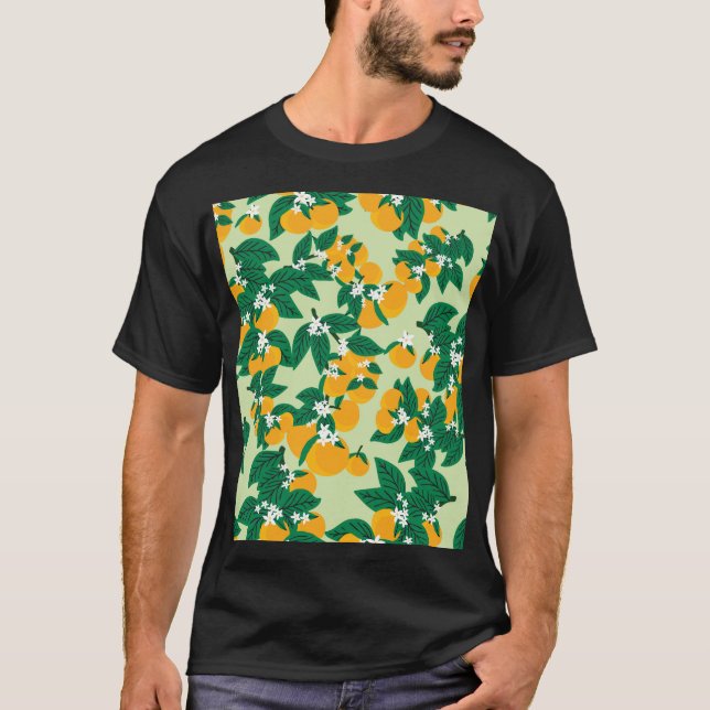 Orange fruit: green vintage pattern. T-Shirt (Front)