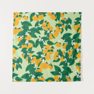 Orange fruit: green vintage pattern. tapestry