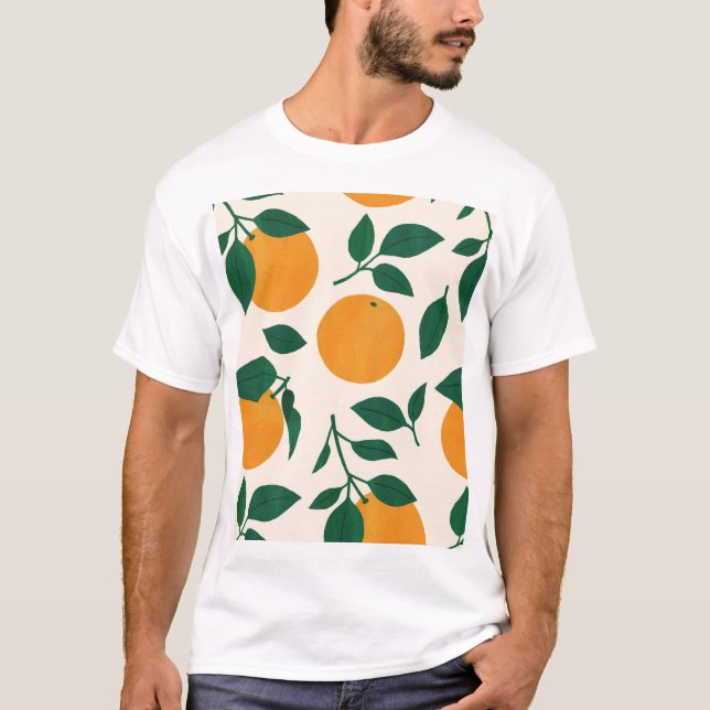 Orange Fruit Pattern Illustration T-Shirt (Front)