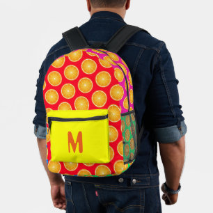 Orange fruit slices neon colours custom Monogram Printed Backpack