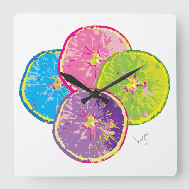 Orange Fruit Slices Pop Art Square Wall Clock (Front)