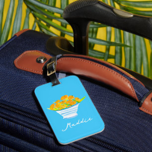 Orange fruit watercolor fruit luggage tag