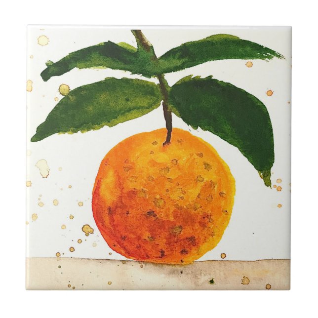Orange fruit watercolor kitchen Ceramic tile (Front)