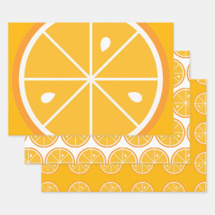 Orange fruit Wrapping Paper Flat Sheet Set of 3