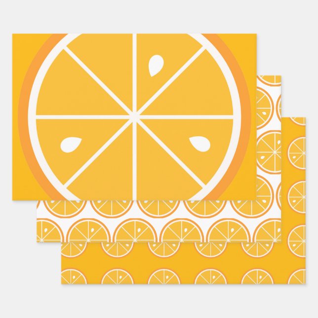 Orange fruit Wrapping Paper Flat Sheet Set of 3 (Set)
