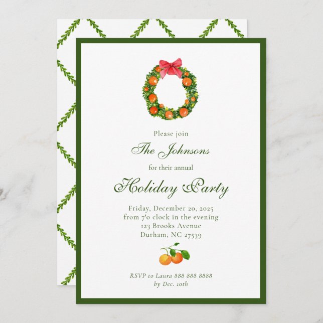 Orange fruit wreath Holiday Party  Announcement (Front/Back)