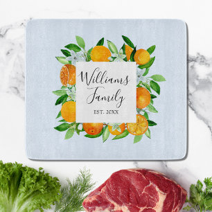 Orange Fruits and Flowers Summer Floral botanical Cutting Board