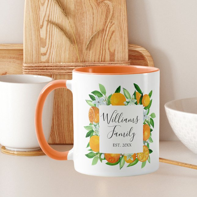 Orange Fruits and Flowers Summer Floral botanical Mug (In situ)