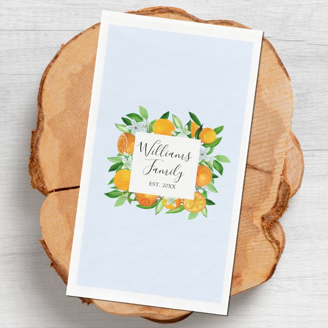 Orange Fruits and Flowers Summer Floral botanical Napkin (Close up)