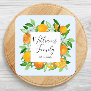 Orange Fruits and Flowers Summer Floral botanical Square Sticker