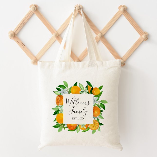 Orange Fruits and Flowers Summer Floral botanical Tote Bag (In situ)