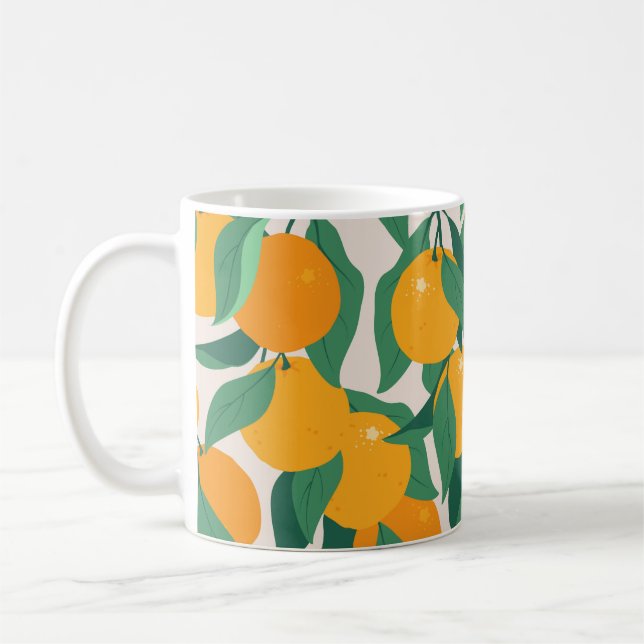 Orange fruits and leaves seamless pattern coffee mug (Left)
