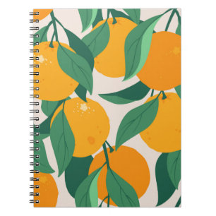 Orange fruits and leaves seamless pattern notebook
