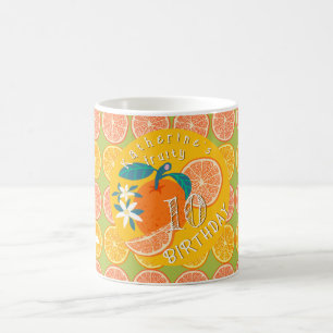 Orange Fruity 10th  Birthday Green Coffee Mug