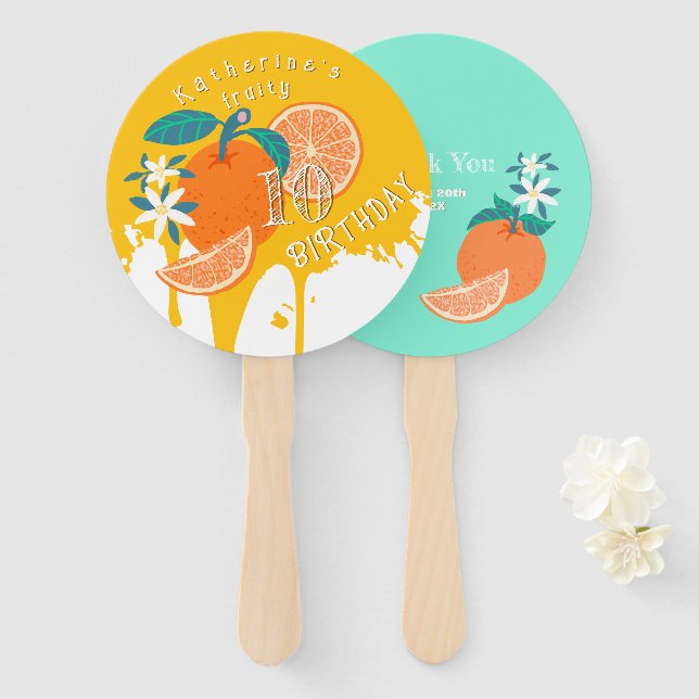 Orange Fruity 10th Birthday Hand Fan (Front and Back)
