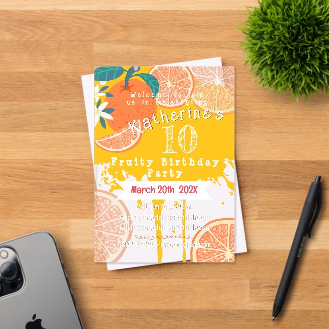 Orange Fruity 10th Birthday Invitation (Insitu (Invitation Card))