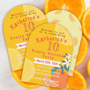 Orange Fruity 10th Birthday Invitation