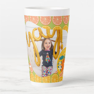 Orange Fruity Birthday Green Photo Latte Mug