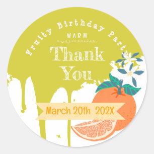 Orange Fruity Birthday Green Thank You Sticker