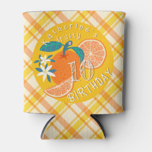 Orange Fruity Birthday Plaid Can Cooler