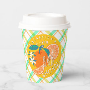 Orange Fruity Birthday Plaid Paper Cups