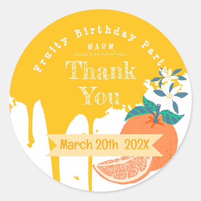 Orange Fruity Birthday Thank You Sticker (Front)