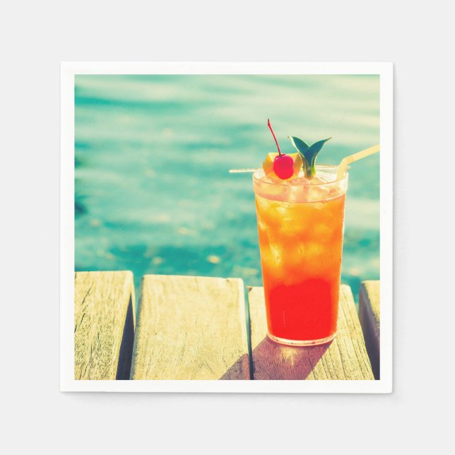 Orange fruity cocktail party napkin (Front)