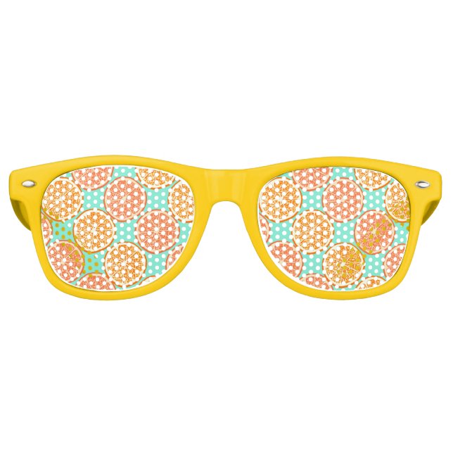Orange Fruity Teal Blue Yellow Retro Sunglasses (Front)