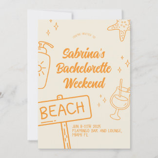 Orange Fun Beach Bachelorette Weekend Invitation