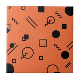 Orange, fun, trendy, geometric Memphis graphic Ceramic Tile