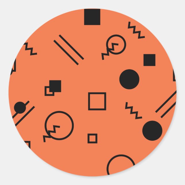 Orange, fun, trendy, geometric Memphis graphic Classic Round Sticker (Front)