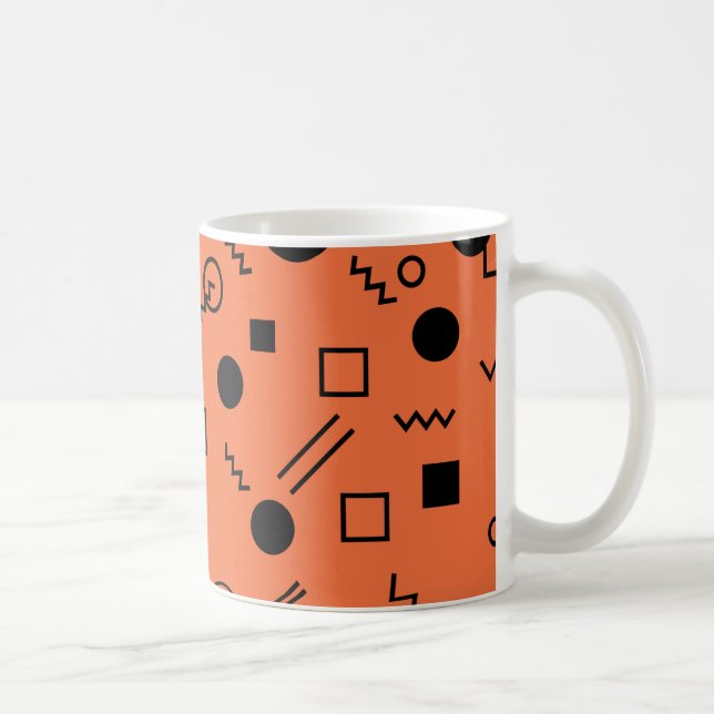 Orange, fun, trendy, geometric Memphis graphic Coffee Mug (Right)