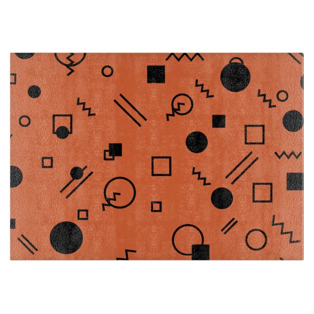 Orange, fun, trendy, geometric Memphis graphic Cutting Board (Front)