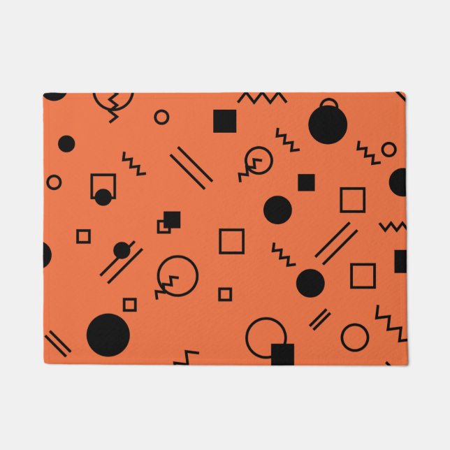 Orange, fun, trendy, geometric Memphis graphic Doormat (Front)