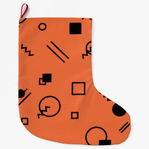 Orange, fun, trendy, geometric Memphis graphic Large Christmas Stocking