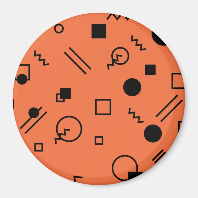 Orange, fun, trendy, geometric Memphis graphic Magnet (Front)