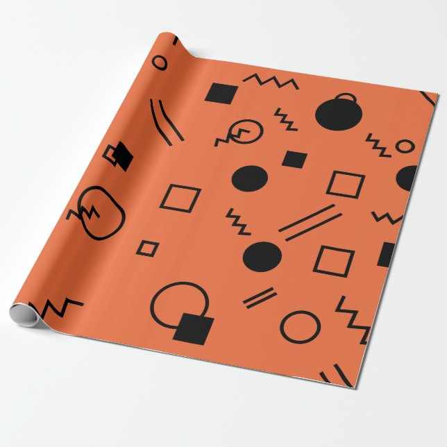 Orange, fun, trendy, geometric Memphis graphic Wrapping Paper (Unrolled)