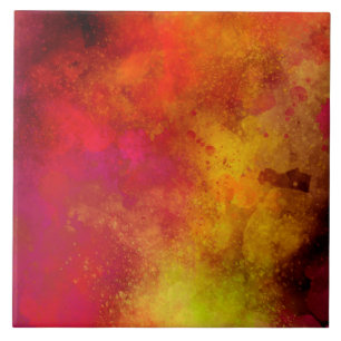 Orange Galaxy Paint Splatter Effect Ceramic Tile